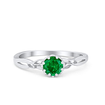Art Deco Wedding Ring Simulated Green Emerald CZ 925 Sterling Silver